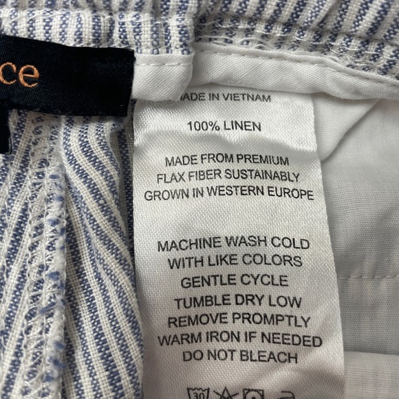 Quince Women's Medium Blue White Stripe Linen Wide Leg Drawstring Pants - Picture 6 of 8